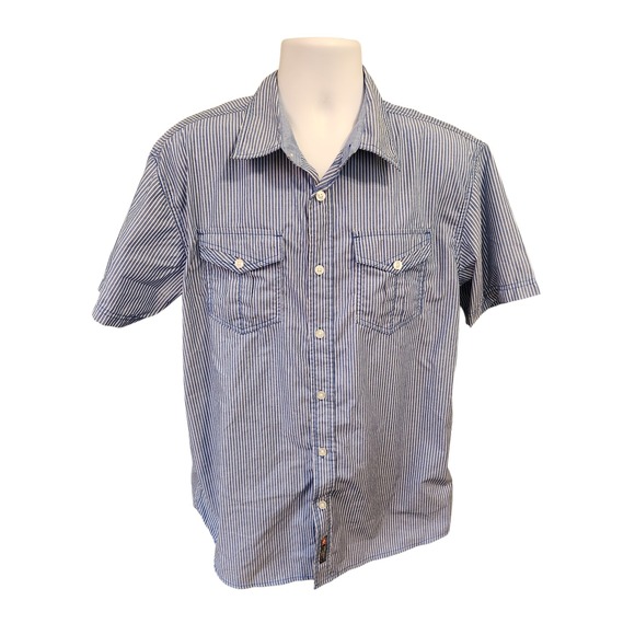 Southpole Other - Southpole‎ Mens Striped Short Sleeve Button Up Shirt XL Blue White Casual Work